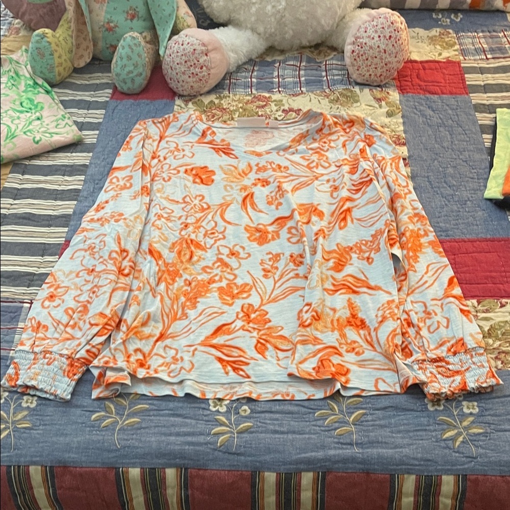 Belle by Kim Gravel Orange Floral Blouse